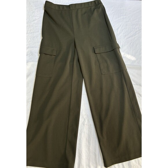 NYCC Olive Green Wide-Leg Cargo High Waist Pants Women Size 12 Utility Trousers - Picture 1 of 7